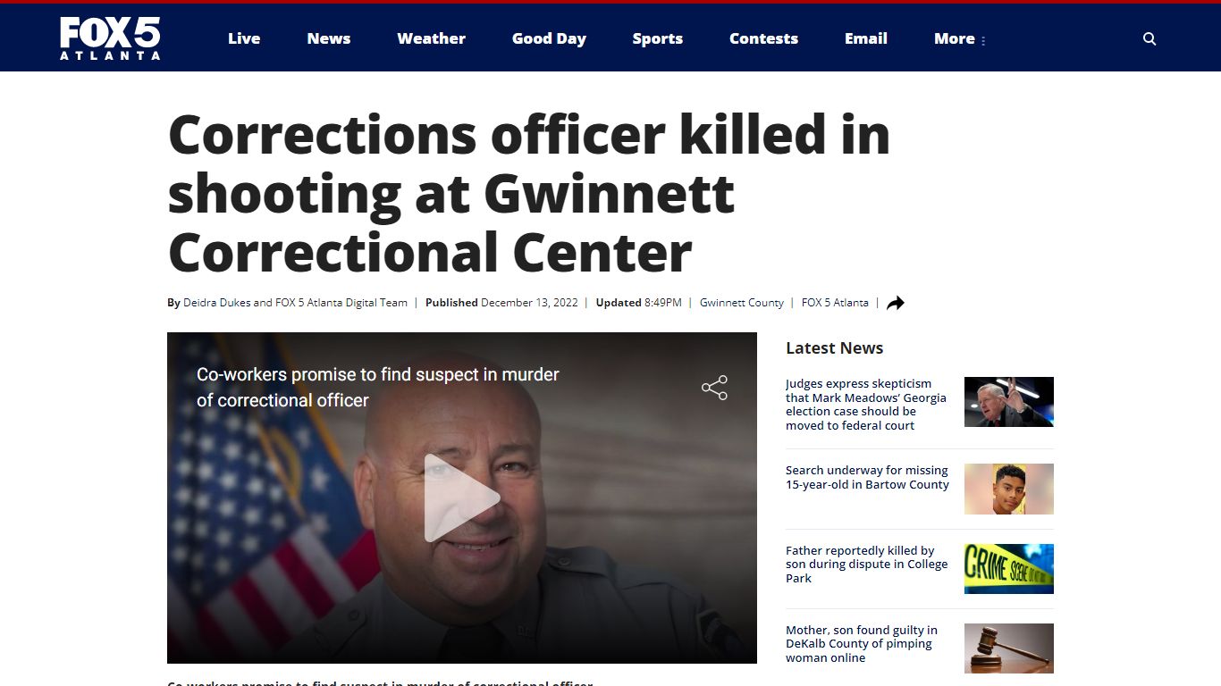 Corrections officer killed in shooting at Gwinnett Correctional Center